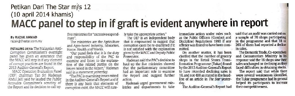 MACC panel to step in if graft is evident anywhere in report