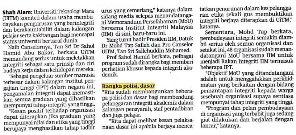 UiTM terap amalan integriti