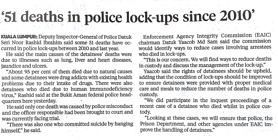 51 deaths in police lock ups since 2010