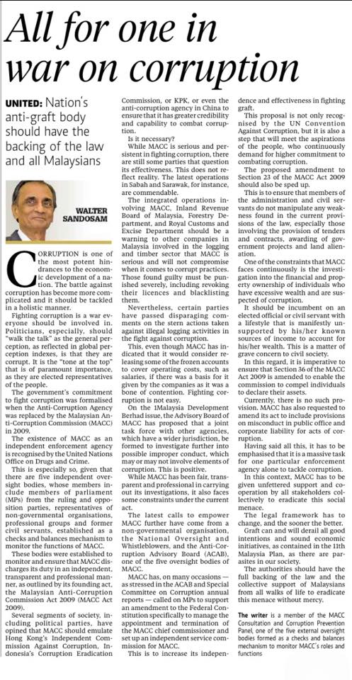 All For One In War On Corruption