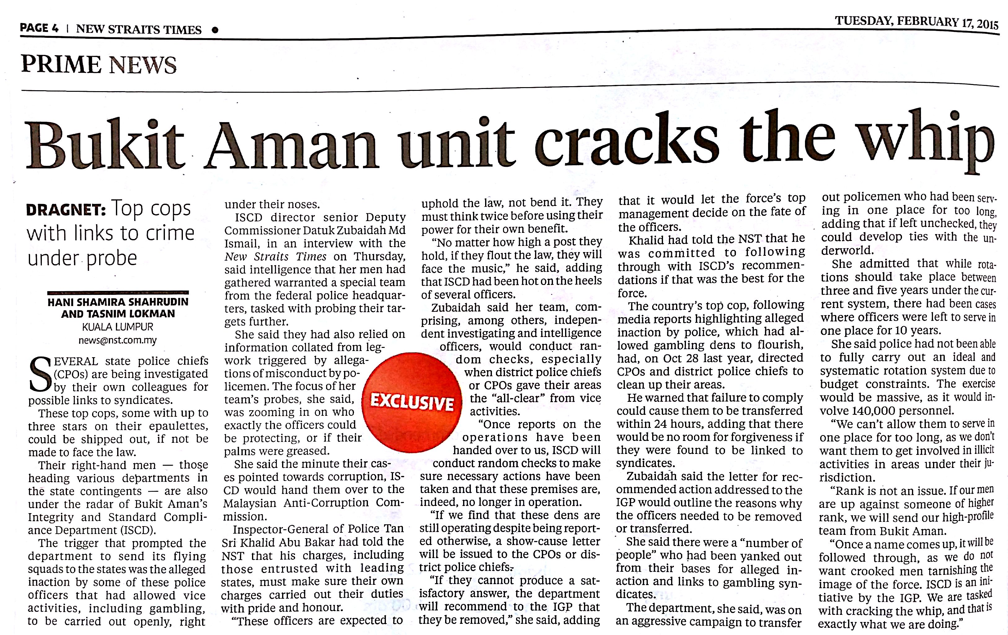 Bukit Aman unit cracks the whip