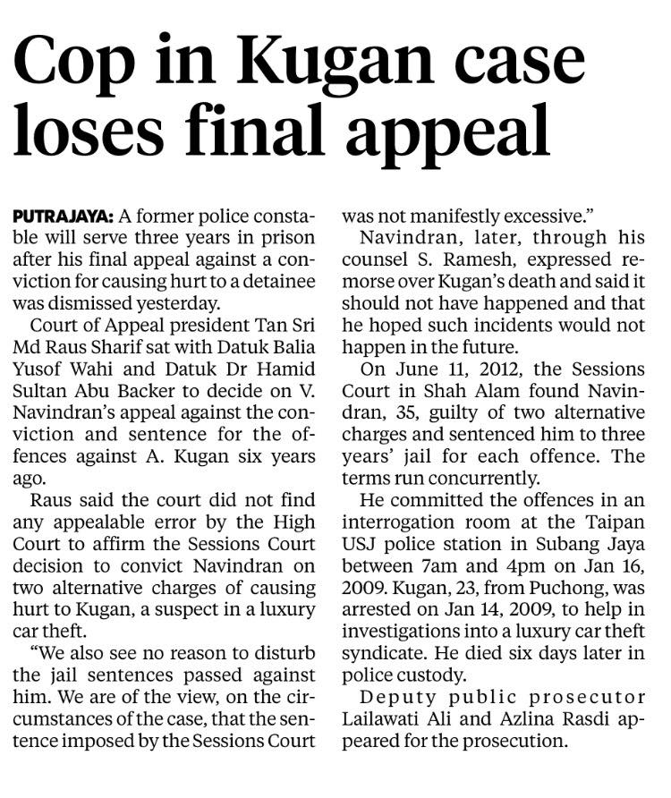 Cops in Kugan loses final appeal