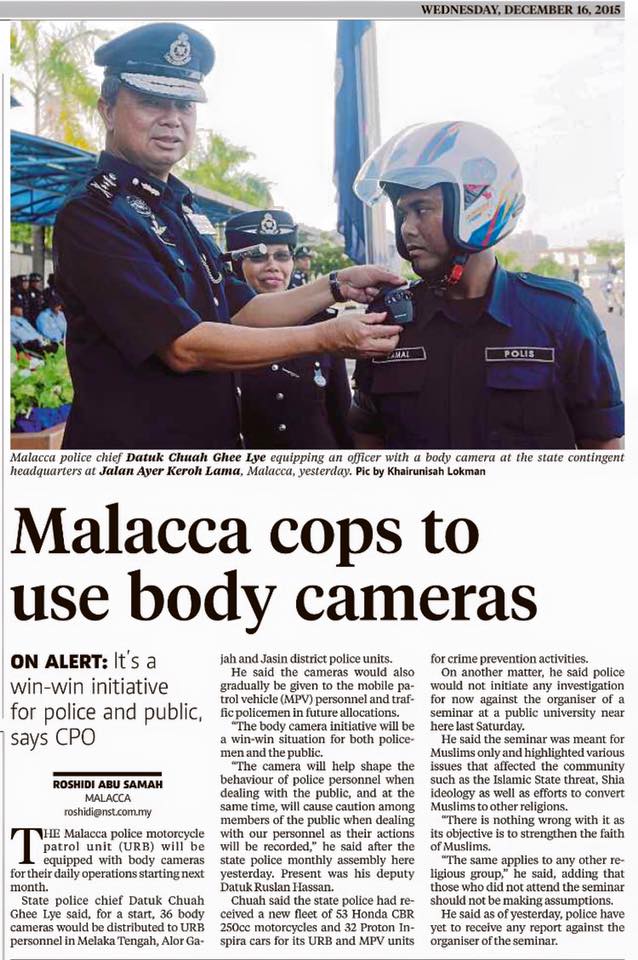 Malacca cops to use body cameras