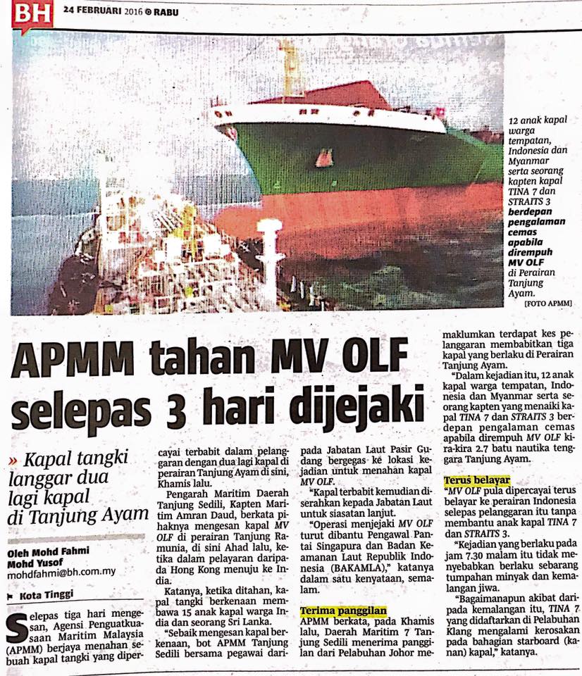 APMM tahan MV OLF selepas 3 hari dijejaki