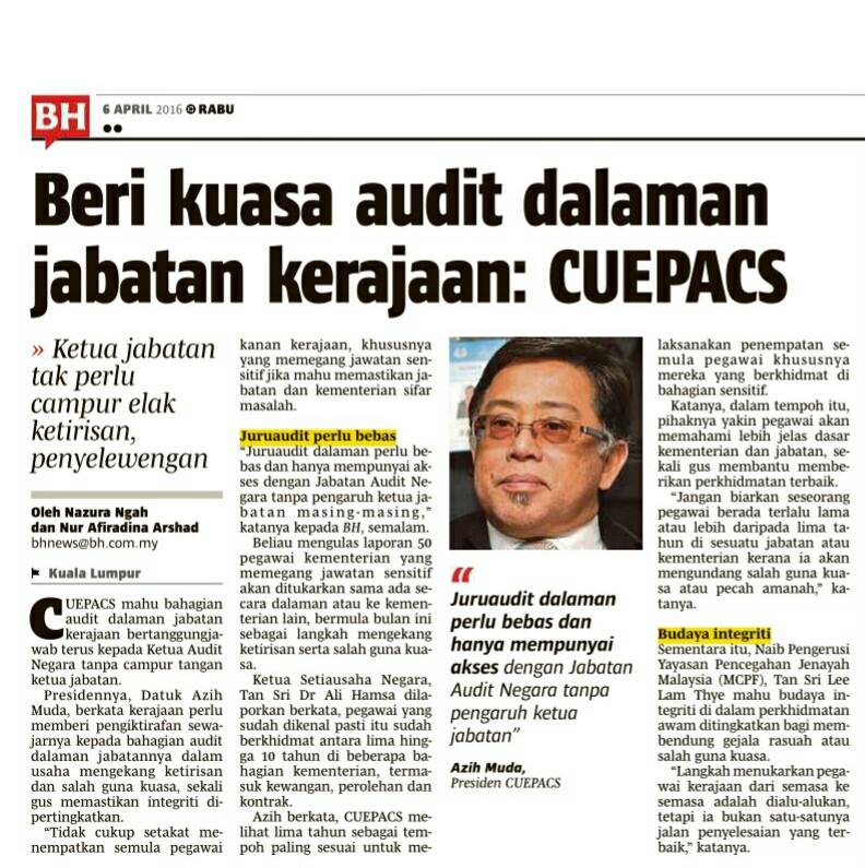 Beri kuasa audit dalaman jabatan kerajaan CUEPACS