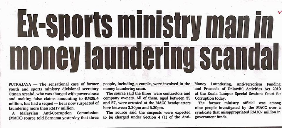 Ex sports ministry man in money laundering scandal