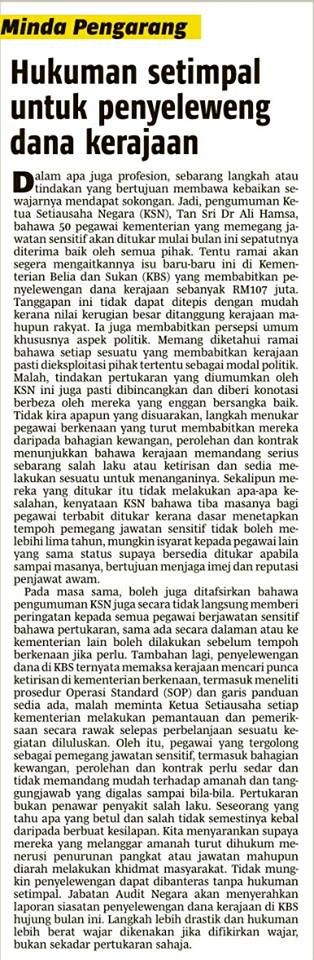 Hukuman setimpal untuk penyeleweng dana kerajaan