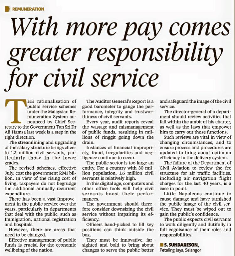With more pay comes greater responsibility for civil service